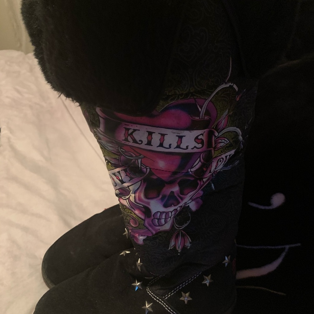 Ed Hardy Love Kills Knee High Boots